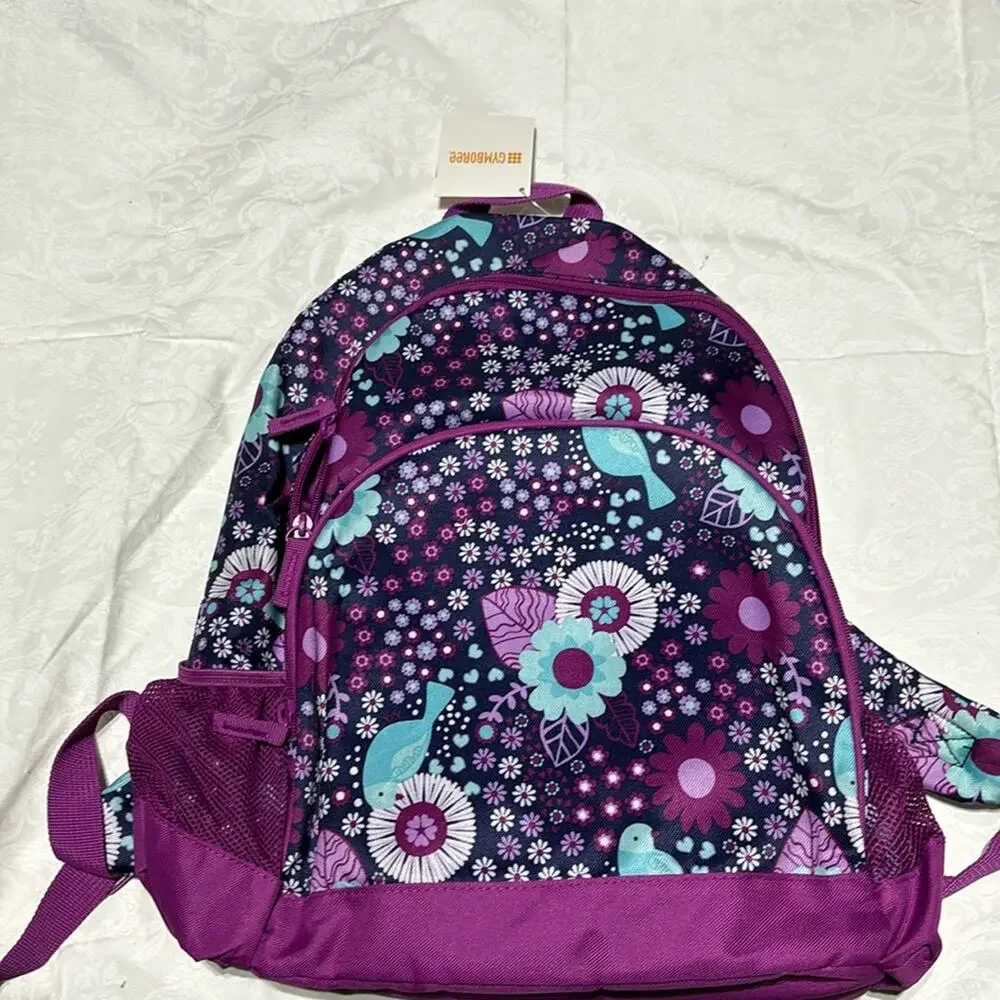 Gymboree bac pac lunch box combo set raspberry blue purple bird floral print NWT